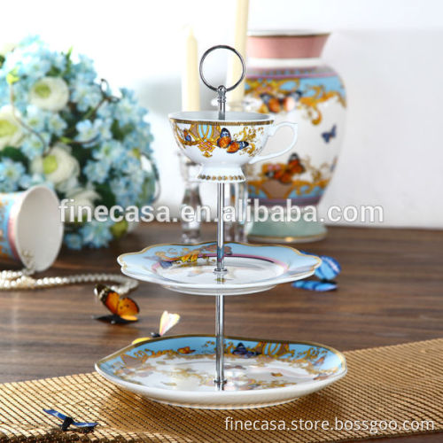 Luxury Style Fine White Porcelain 3 Tier Cake Stand of Song of Joy
